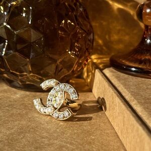 Vintage Yellow Gold Plated CC Logo Ring Size 6.5